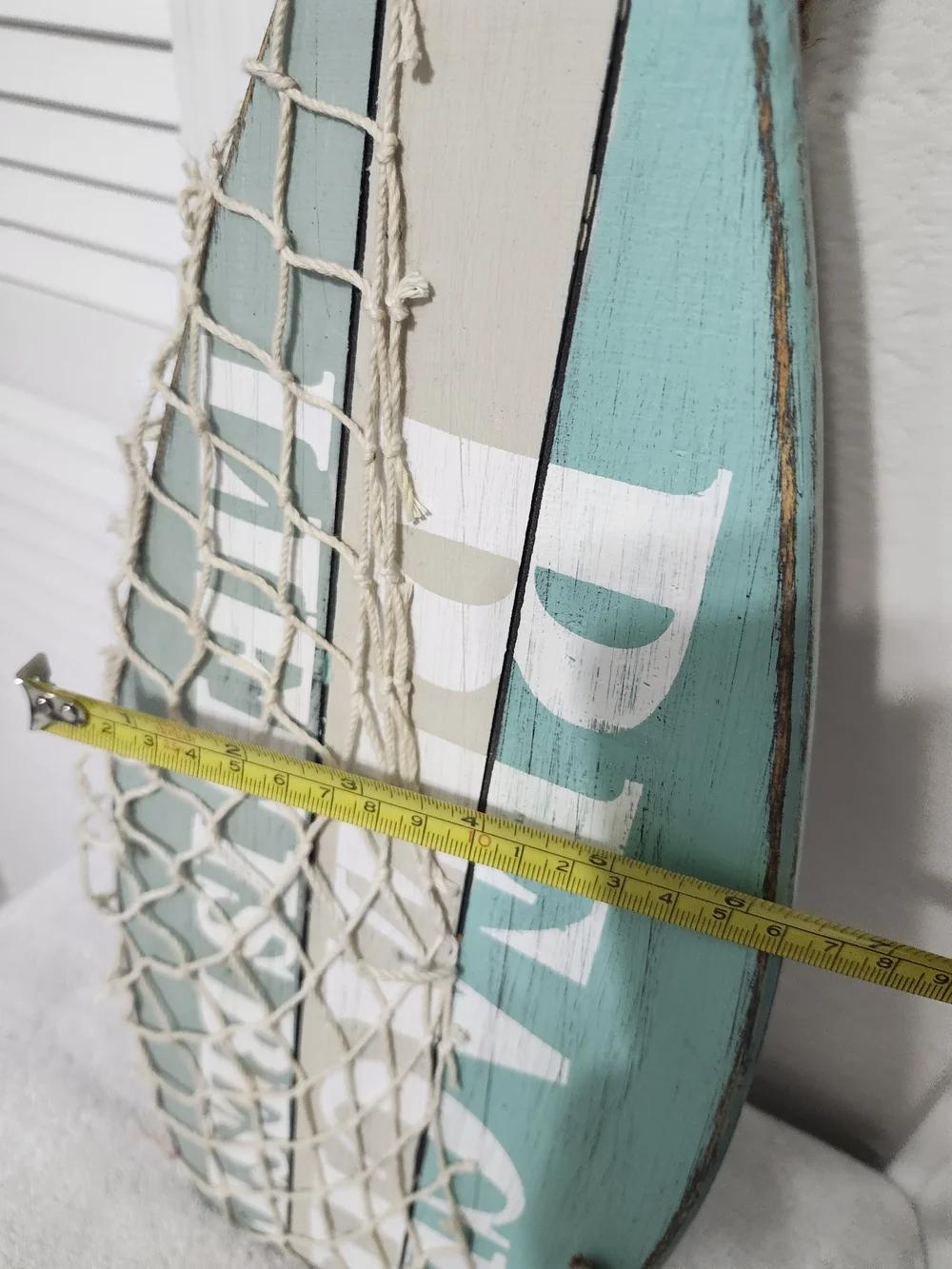 Coastal Aqua and White Decorative Oar with Rope Accent